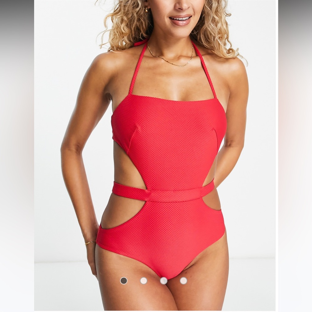 NWT & Other Stories Cut-Out Square Neck One Piece Swimsuit in Red Size 8